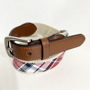 Unbranded Faux Leather and Plaid on Cotton Canvas Webbed Belt Square Belt Buckle